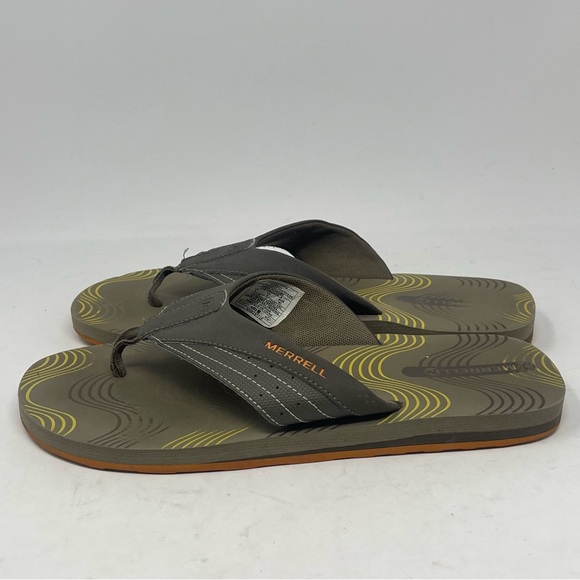 Merrell Bungee Cord Flip Flops Sandals Mens 9 Brown Green Cushioned Comfort - Picture 4 of 14